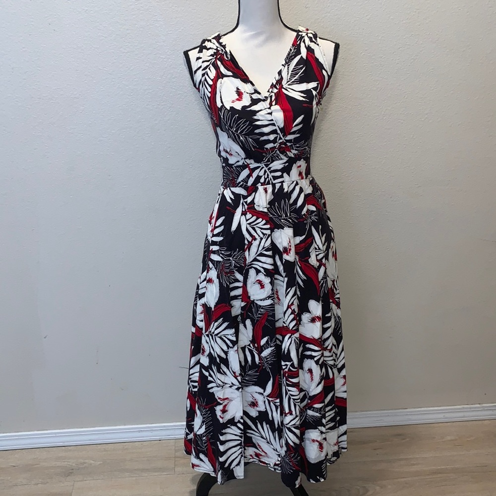 Howard Wolf vintage black floral sleeveless fit n flare button Down back dress